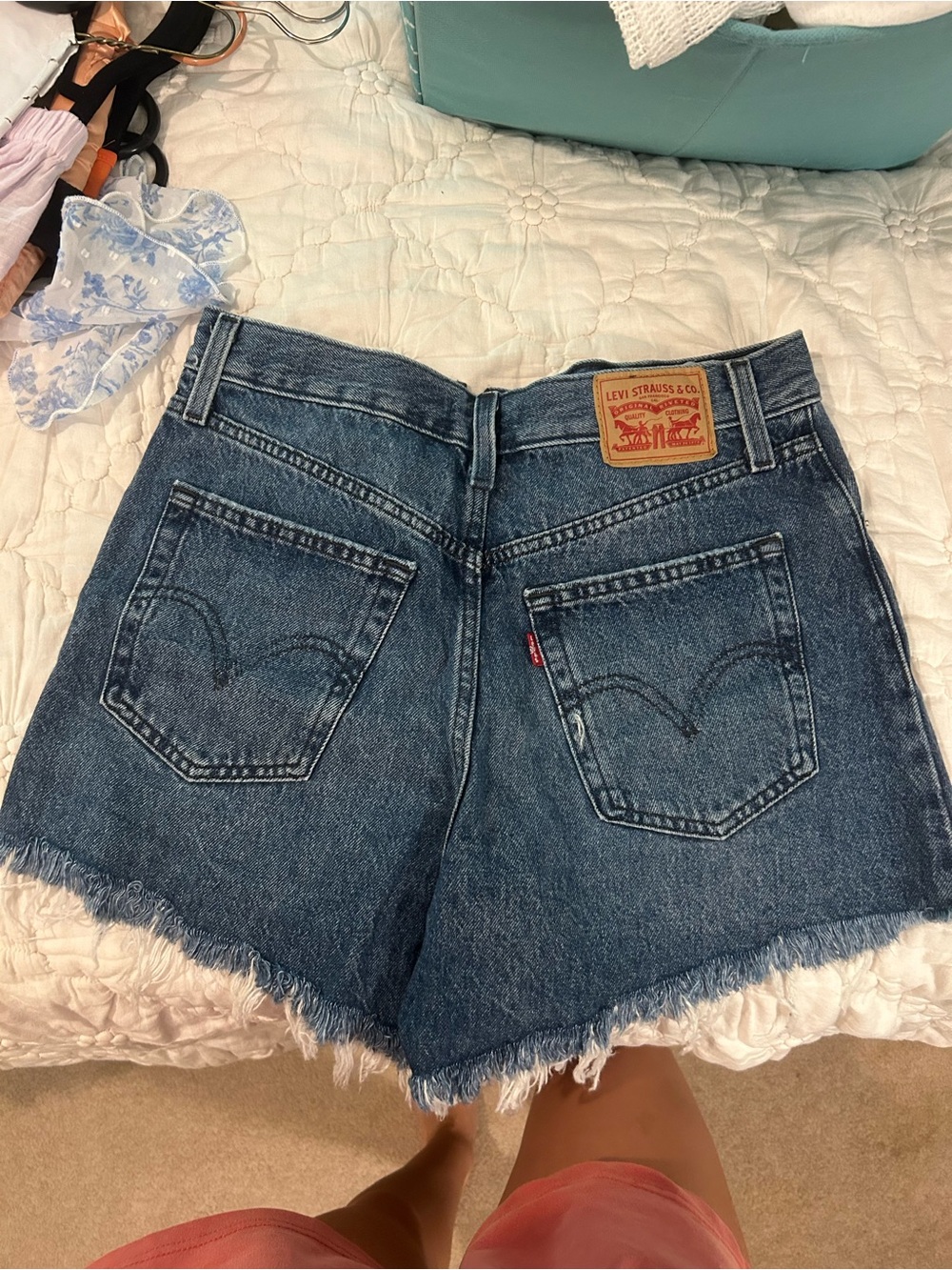 Levi's Blue Denim Frayed Hem Cutoff Shorts
